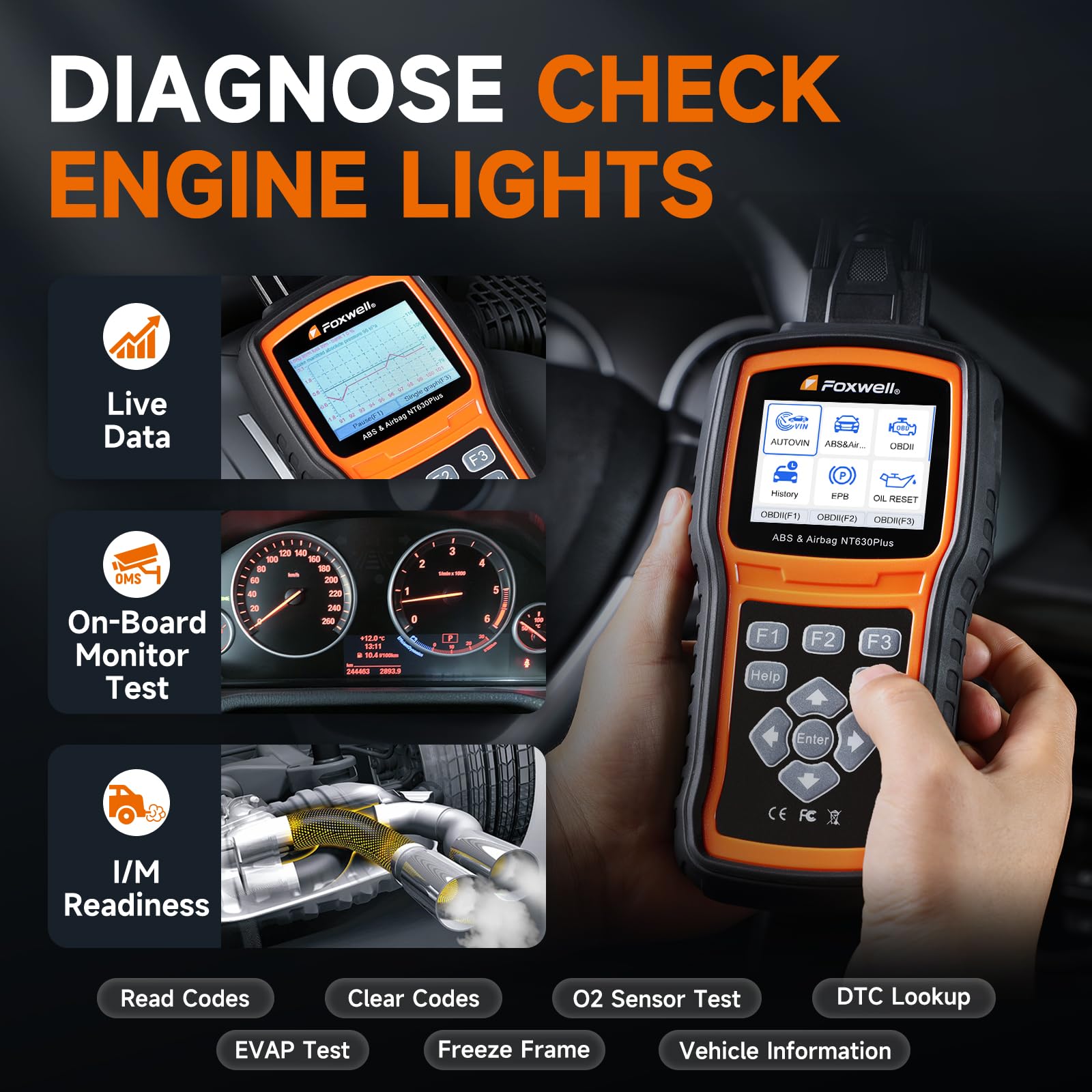 FOXWELL NT630 Plus product label and firmware info, clear model and update benefit