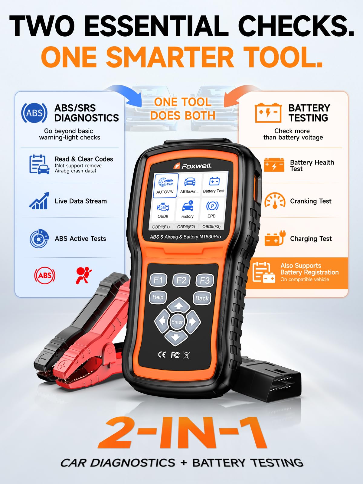 FOXWELL NT630 Pro rear ports and connectors for quick vehicle hookup
