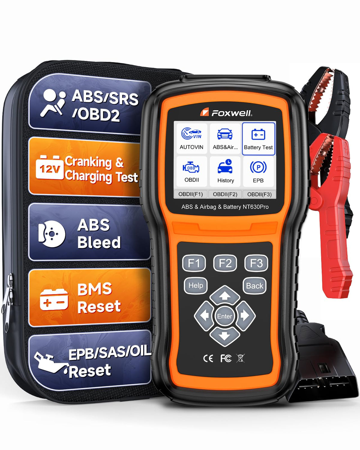 FOXWELL NT630 Pro front view showing display and handheld benefit