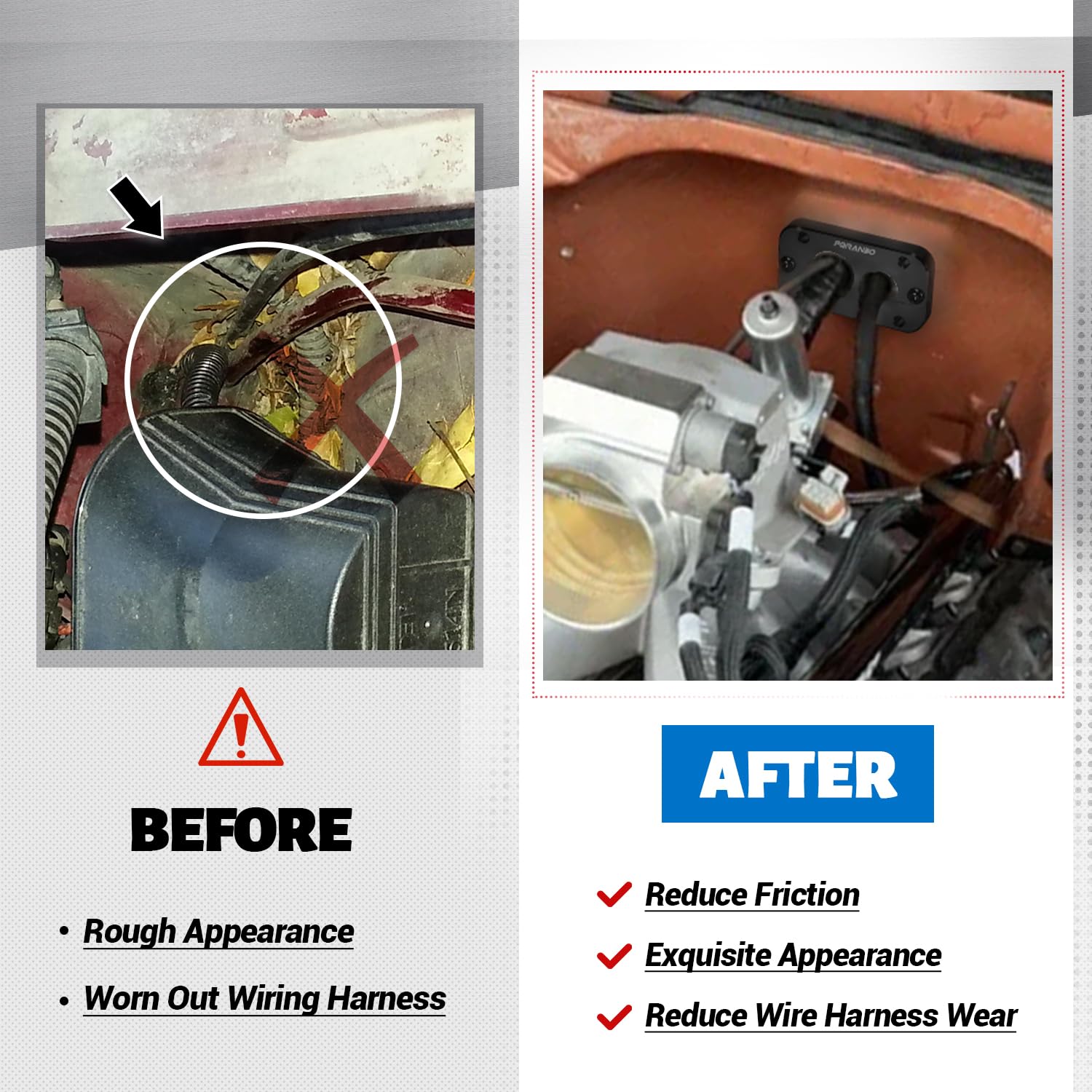 FQRANBO wiring harness routed through pass through showing secure, low-friction path