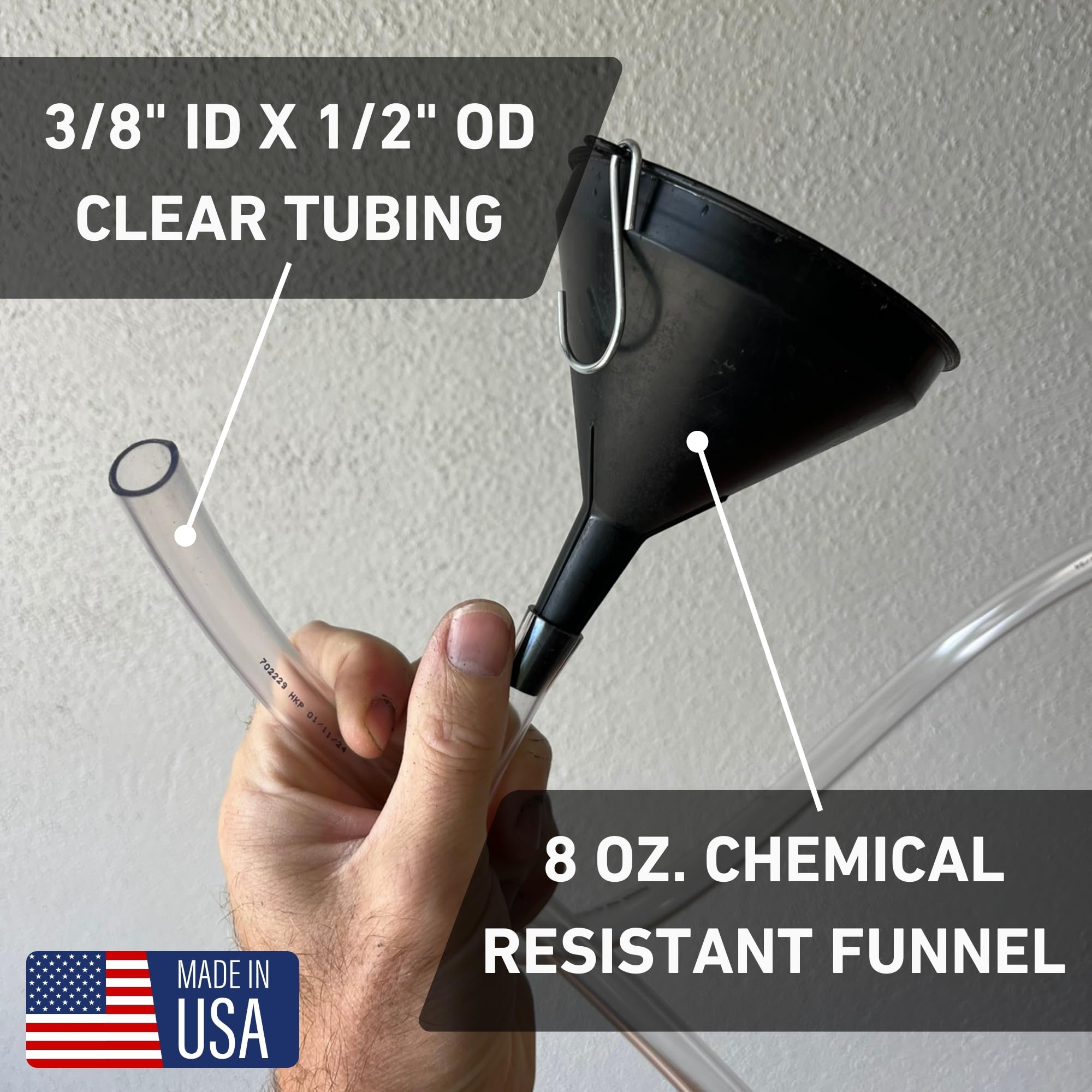 Franks Funnels in-use under a car near transmission fill, makes topping fluid easier