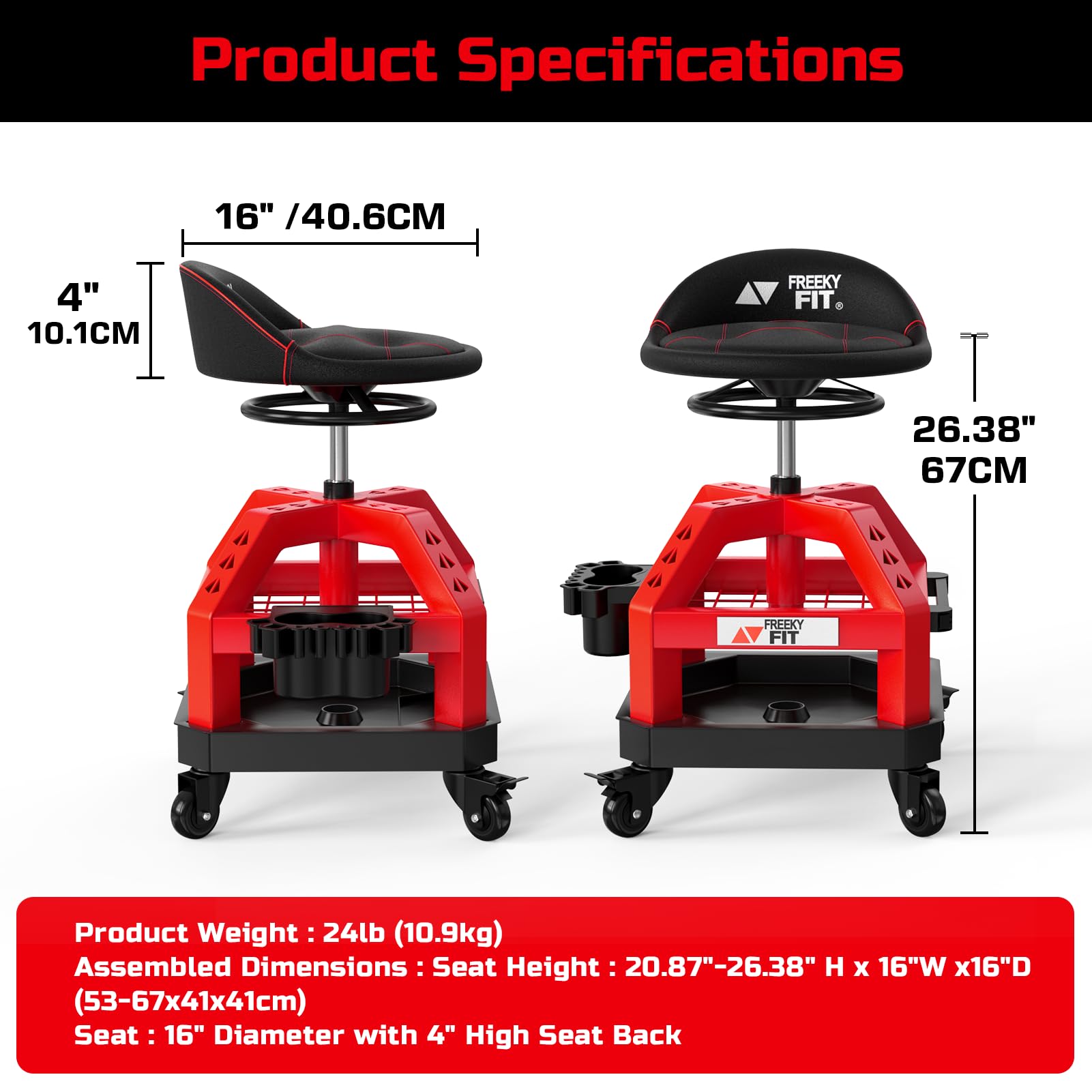 FreekyFit stool next to car tire showing scale and workshop fit