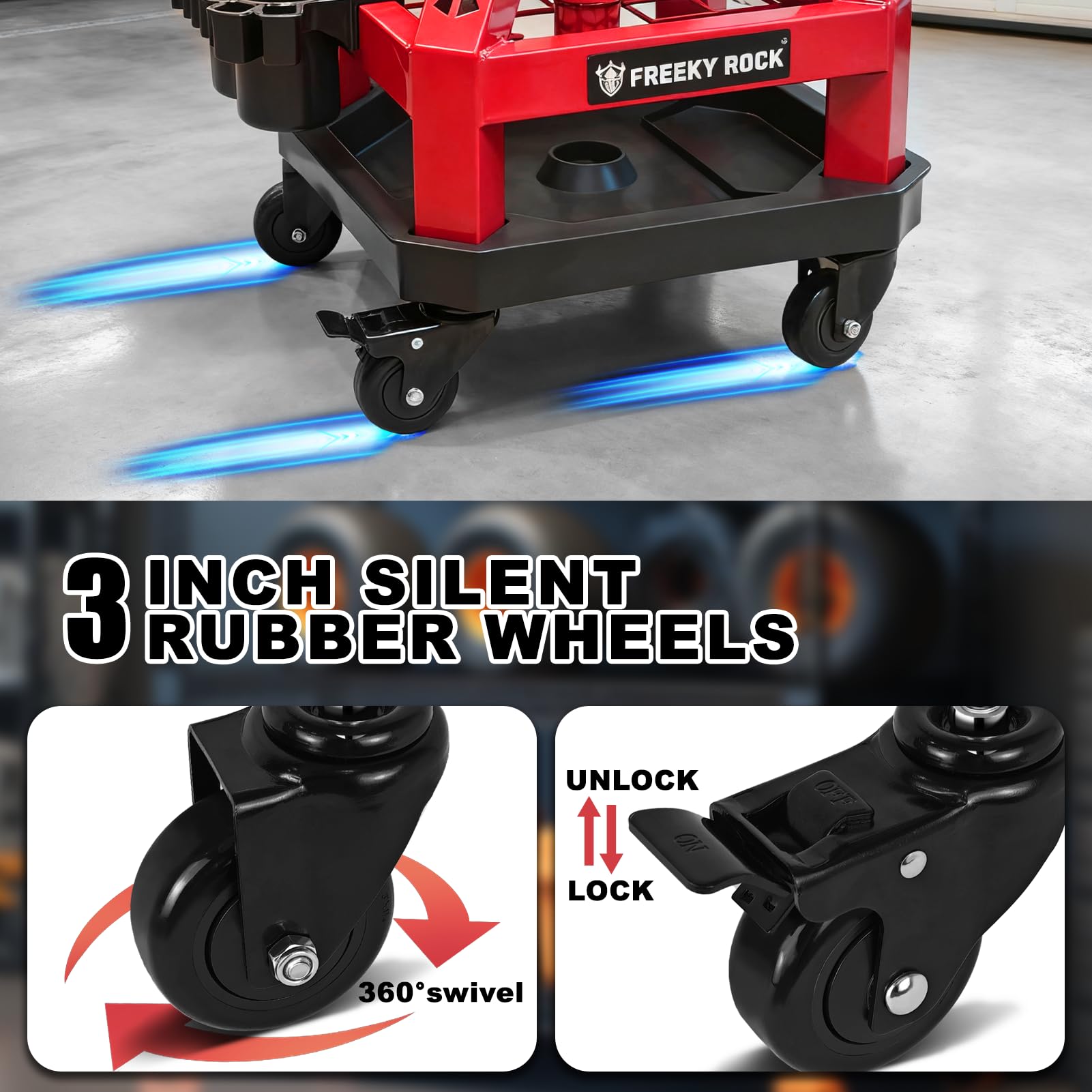FREEKYROCK pneumatic height adjustment lever enabling quick ergonomic changes