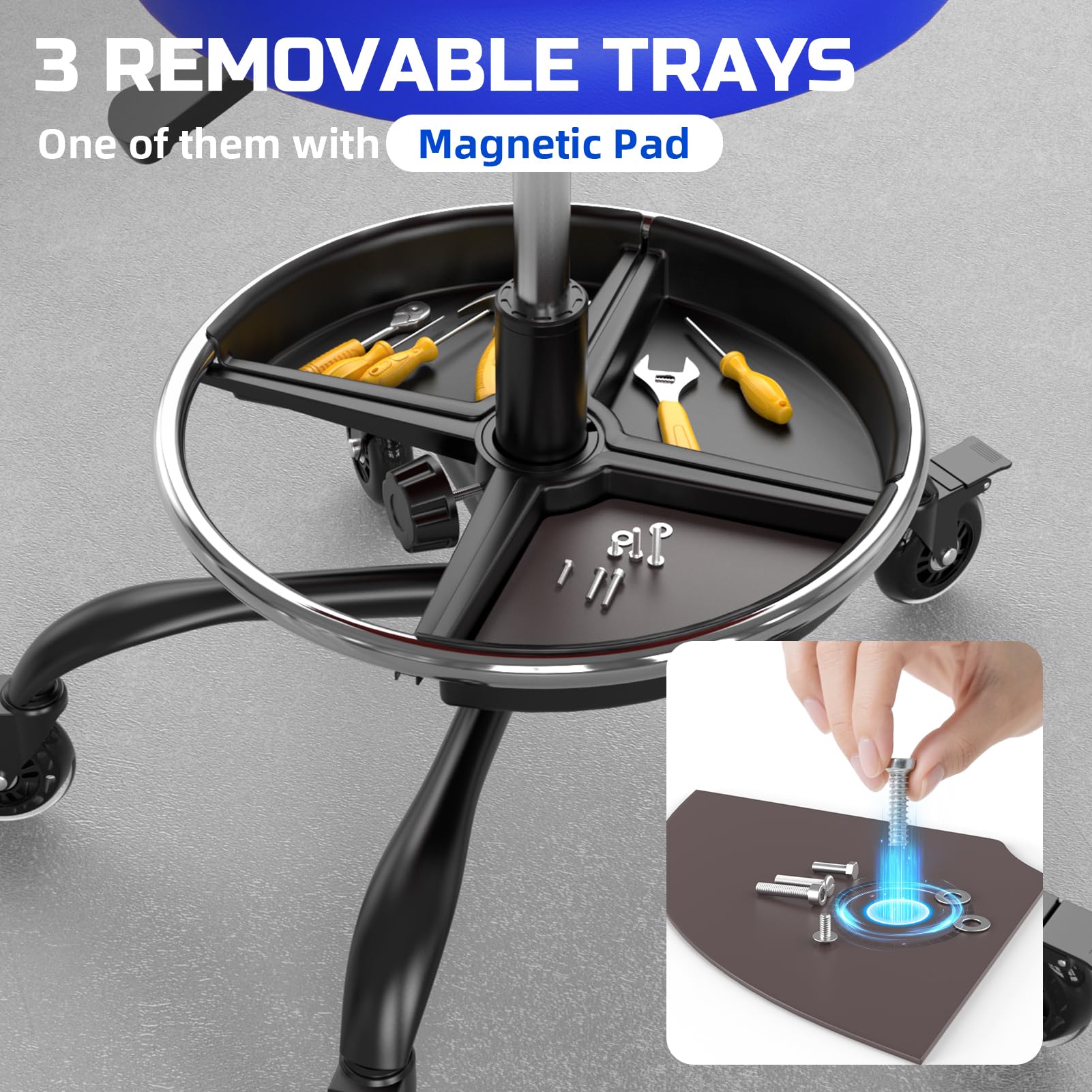 FREEKYROCK wide steel star base and casters for increased stability and quiet movement
