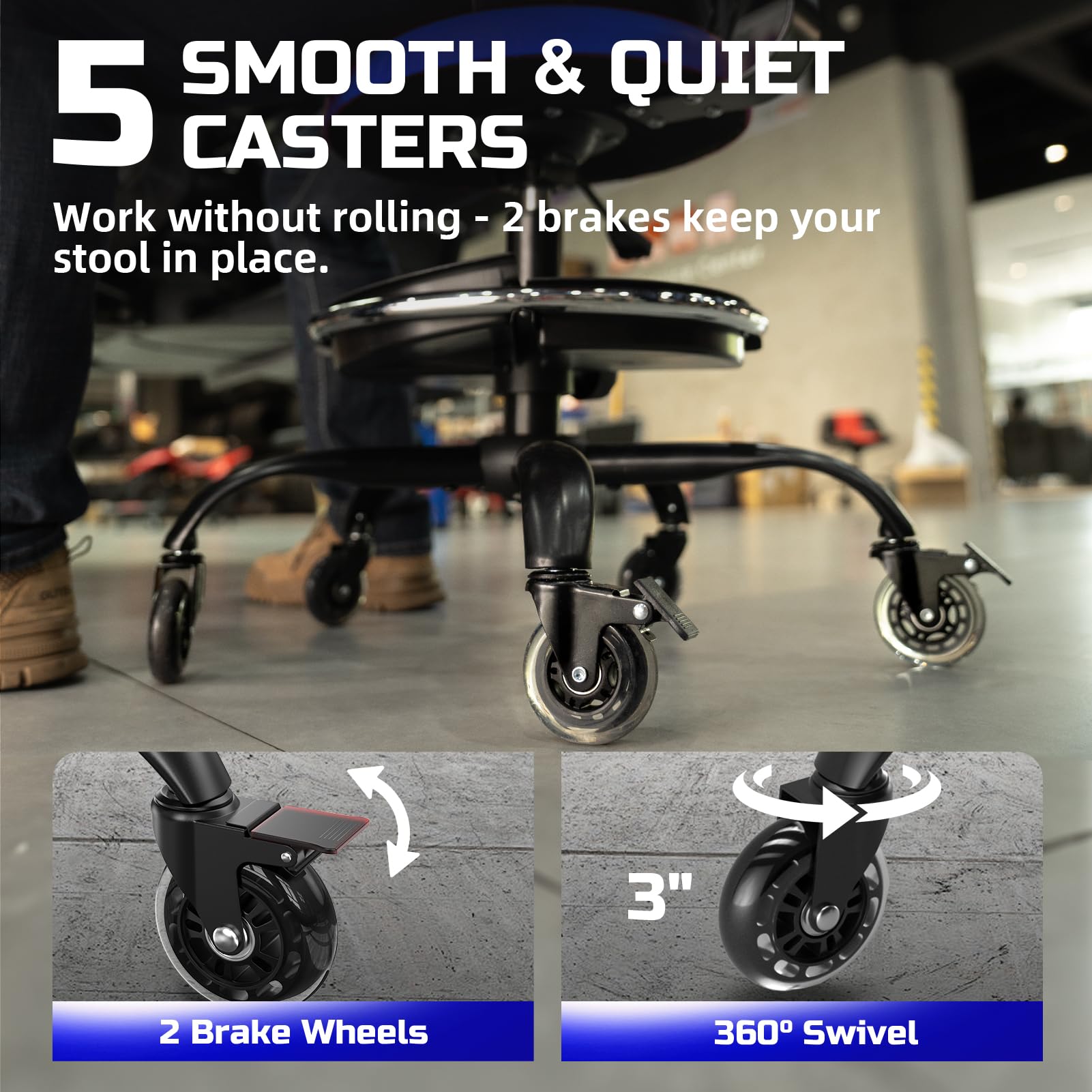 FREEKYROCK stool in a garage setting illustrating practical use for mechanics and DIYers