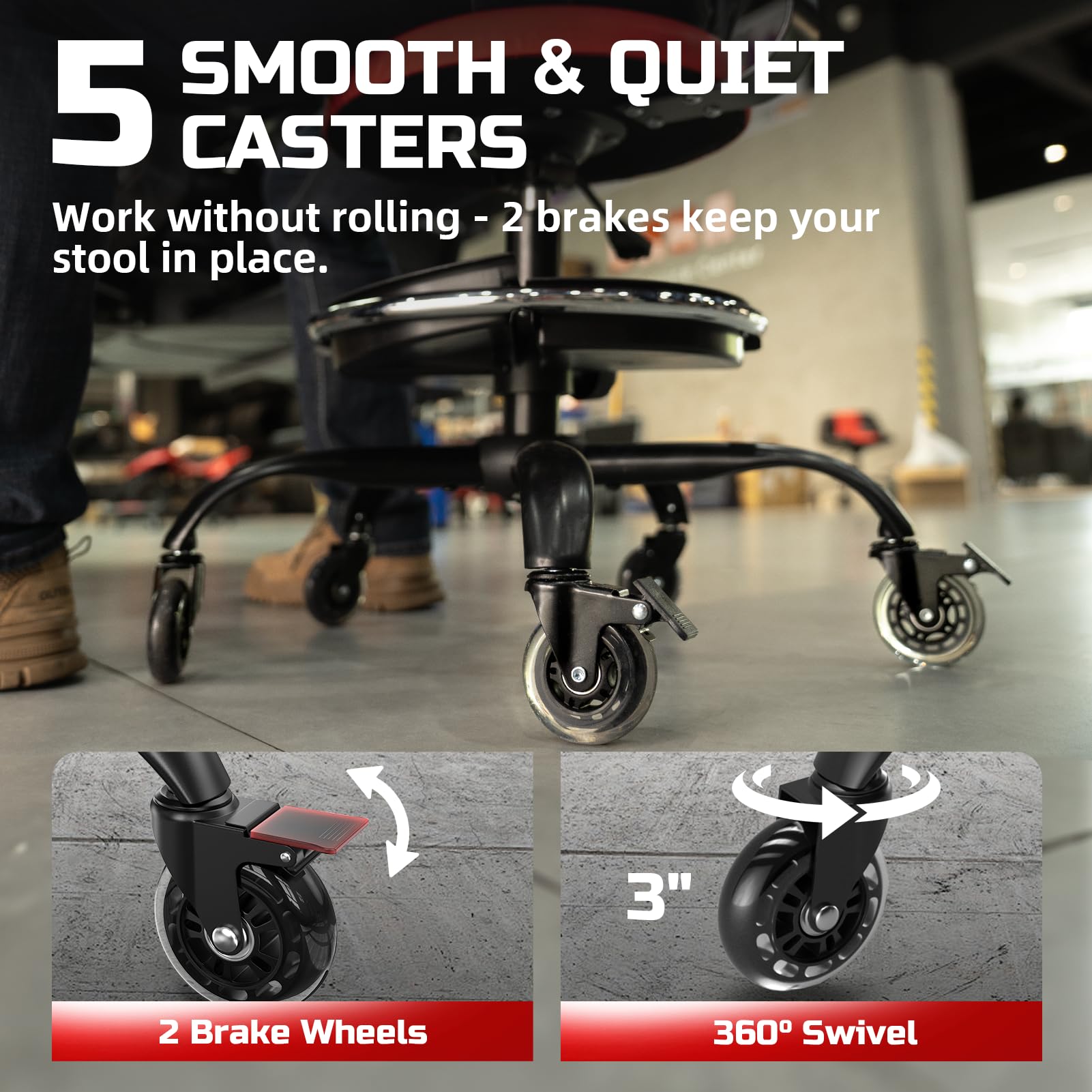 FREEKYROCK stool in garage workshop illustrating practical on-the-job use