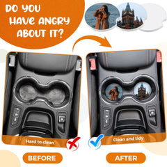 Frienda insert placed in car cup holder showing absorbent protection and neat look