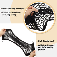 Frienda cargo net mounted in a car trunk holding bottles and gear for tidy transport benefit