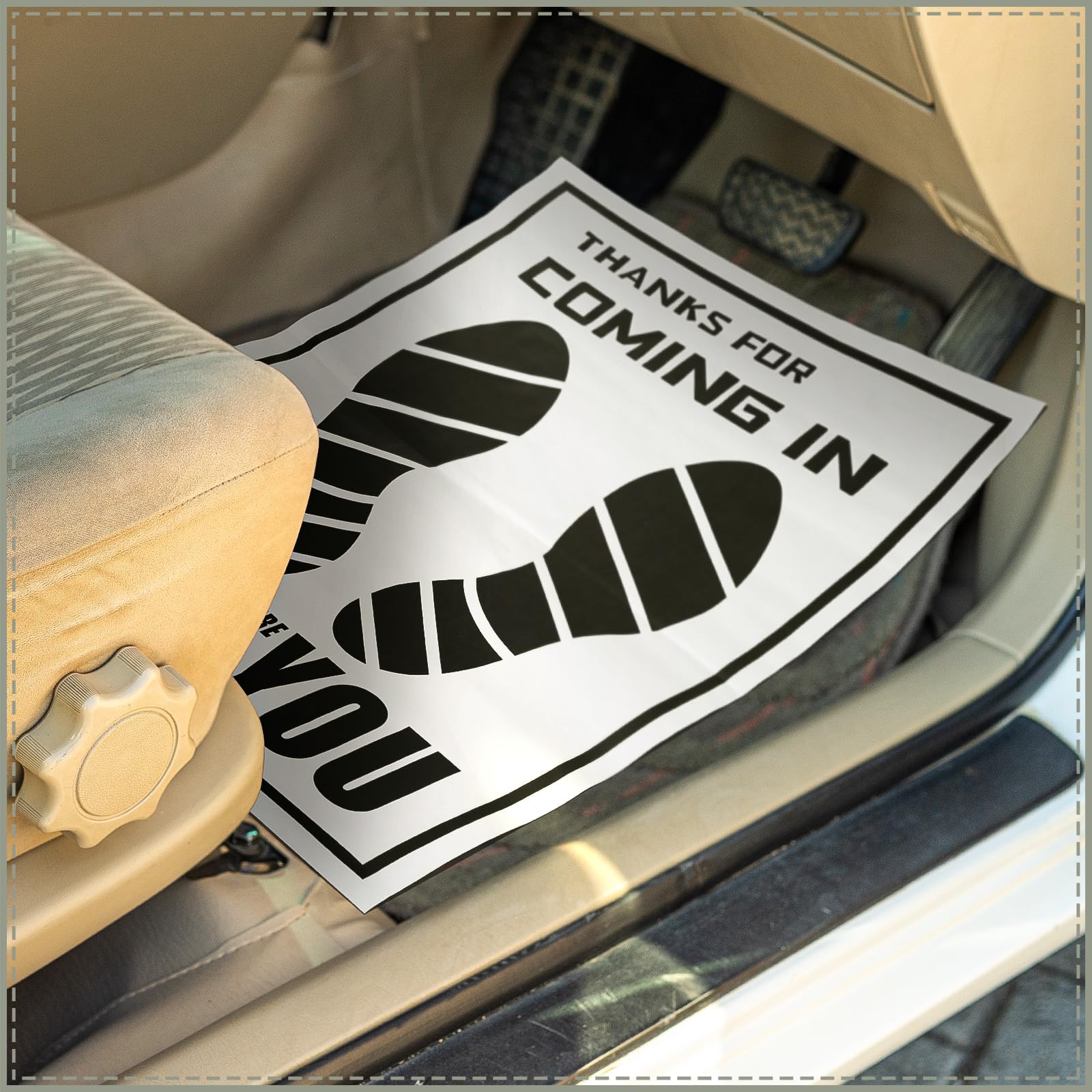 Frienda printed footprints and greeting on mat adding a professional touch