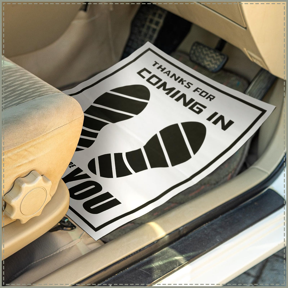 Frienda printed footprints and greeting on mat adding a professional touch