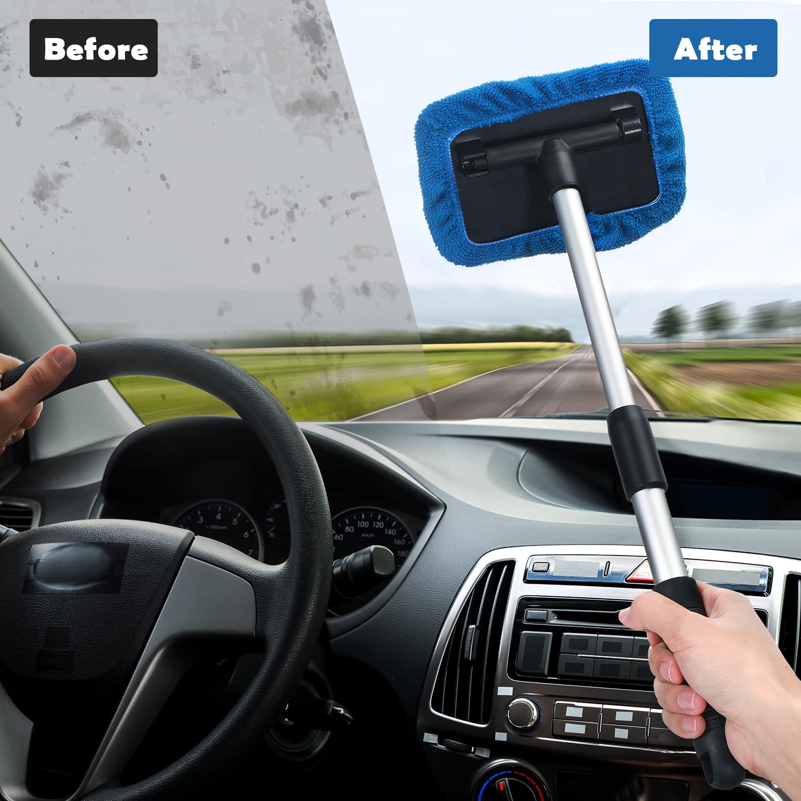 Frienda tool in use cleaning inside windshield delivering streak-free visibility