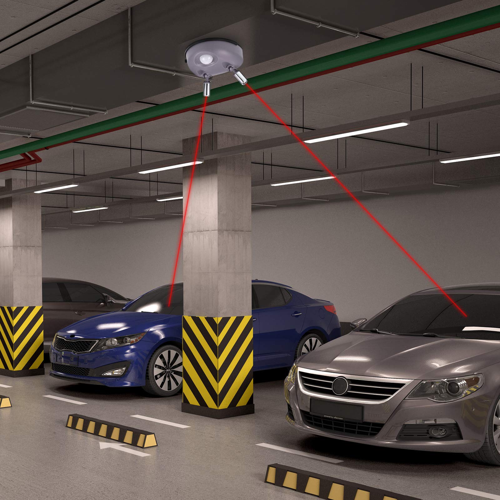 Frienda in two-car garage lifestyle scene helping drivers avoid obstacles