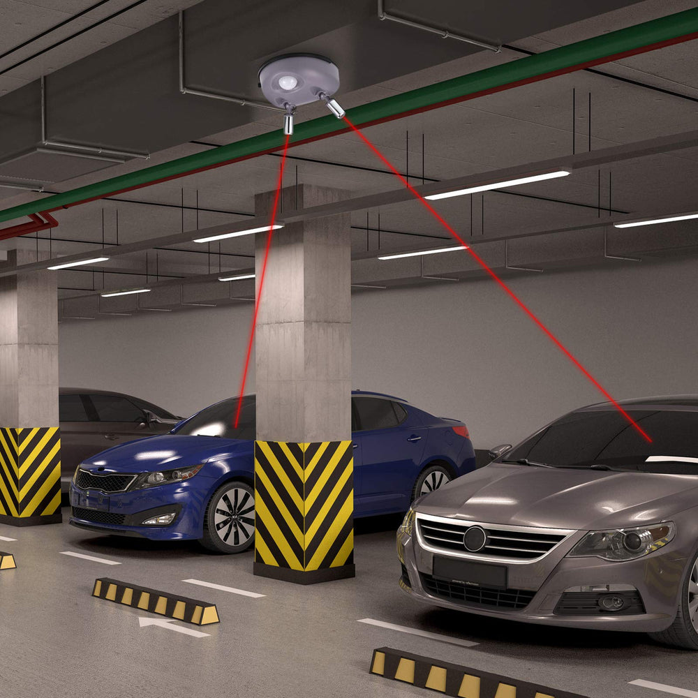 Frienda in two-car garage lifestyle scene helping drivers avoid obstacles
