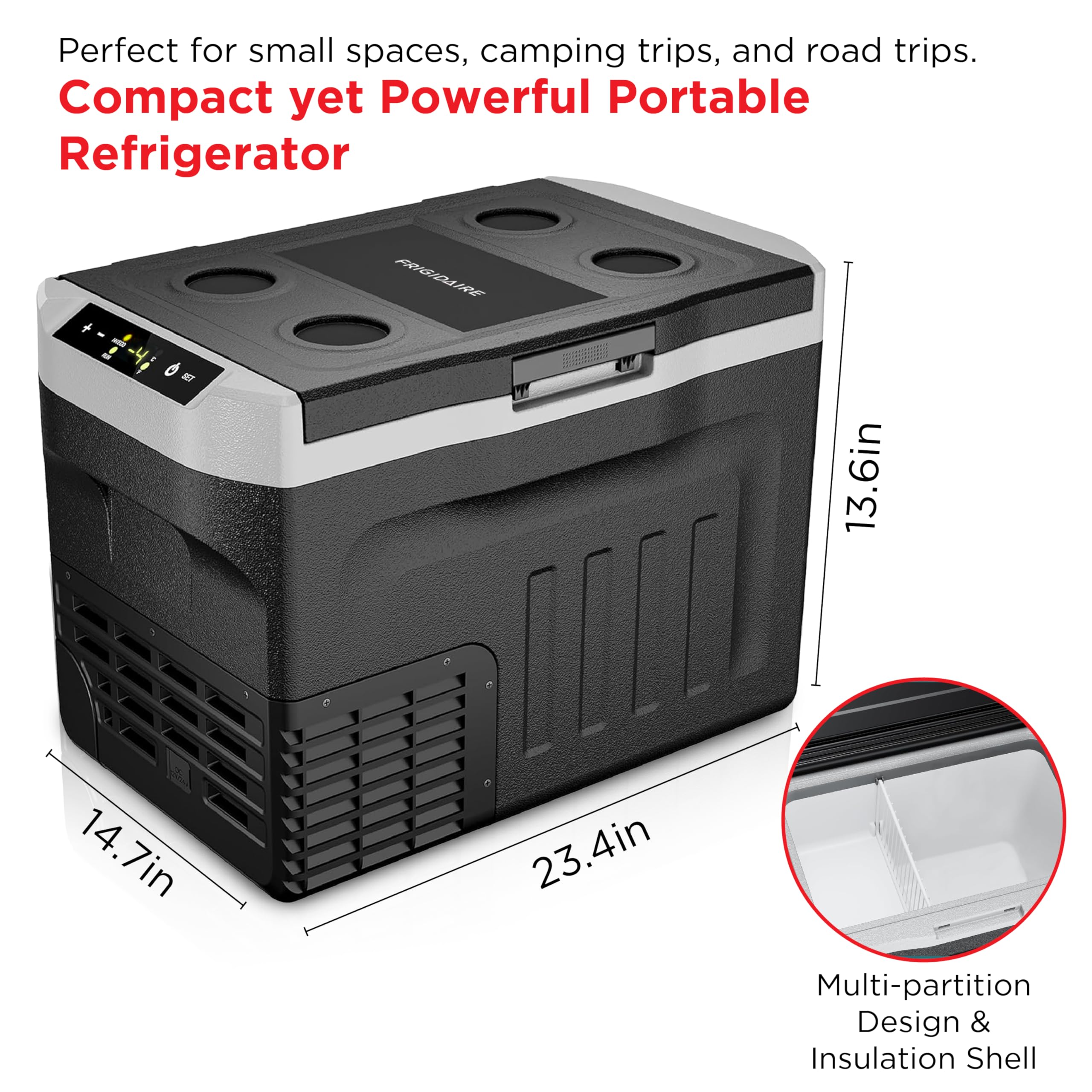 Frigidaire label showing R600a refrigerant for energy efficient cooling benefit