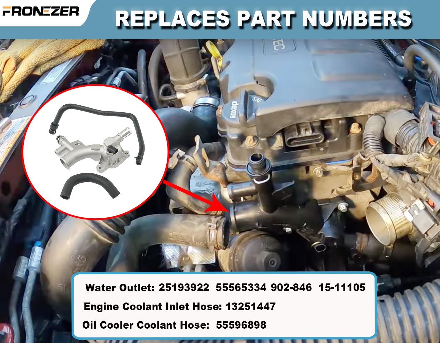 FRONEZER coolant reservoir inlet hose close-up showing correct profile and durable material