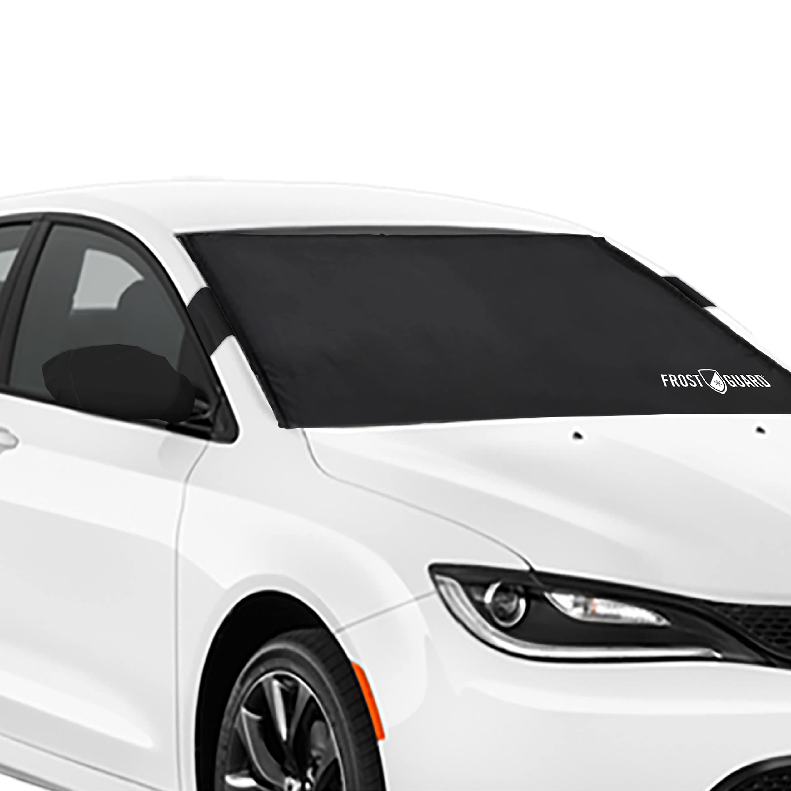 FrostGuard front coverage on windshield showing total ice protection and easy removal