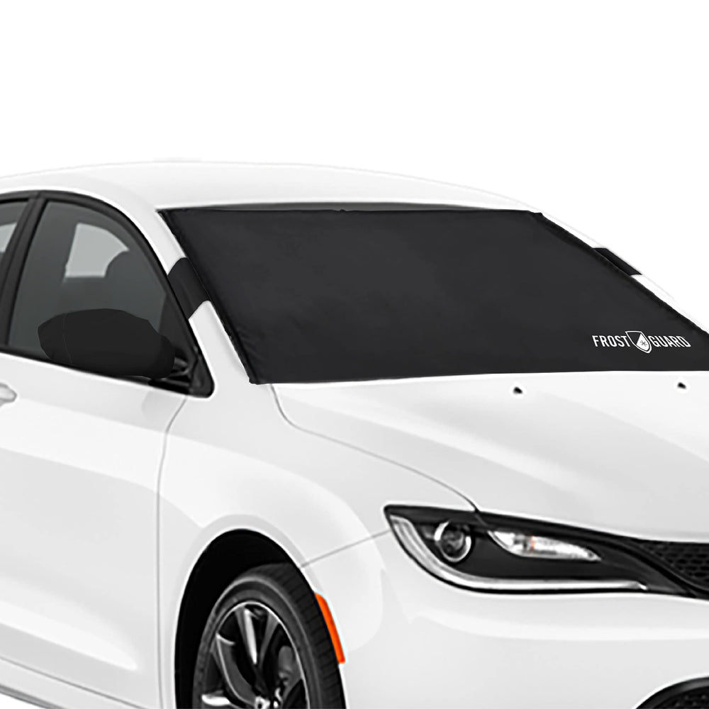 FrostGuard front coverage on windshield showing total ice protection and easy removal