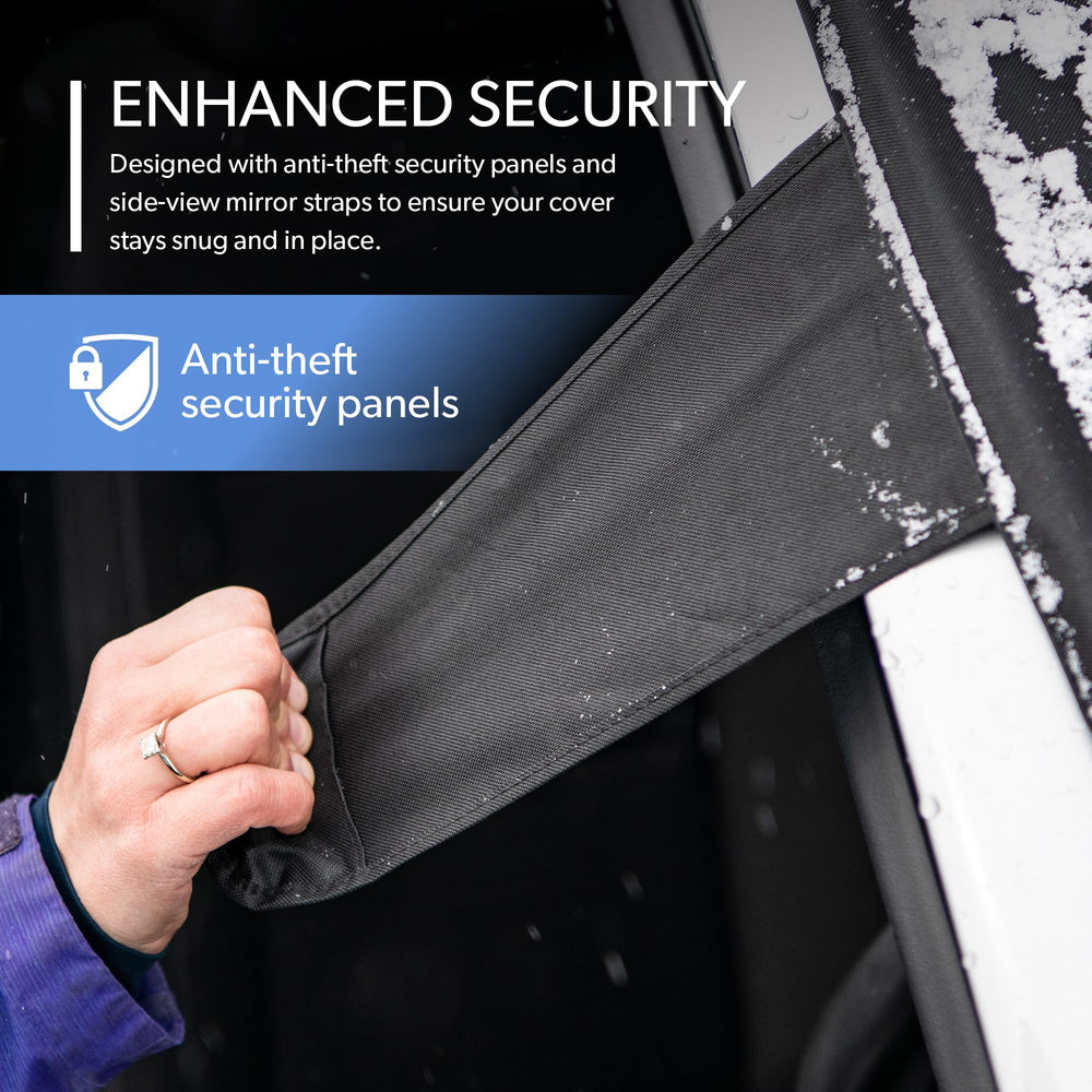 FrostGuard security panel tucked under car door giving stable, wind-resistant hold