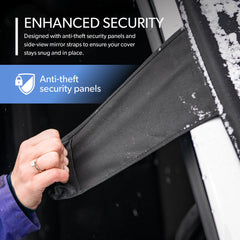 FrostGuard security panel tucked under car door giving stable, wind-resistant hold