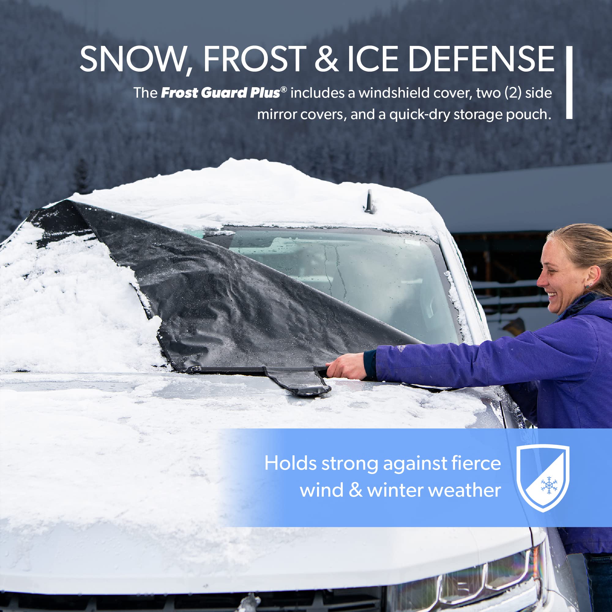 FrostGuard close-up of wiper blade coverage preventing frozen wipers and ice buildup