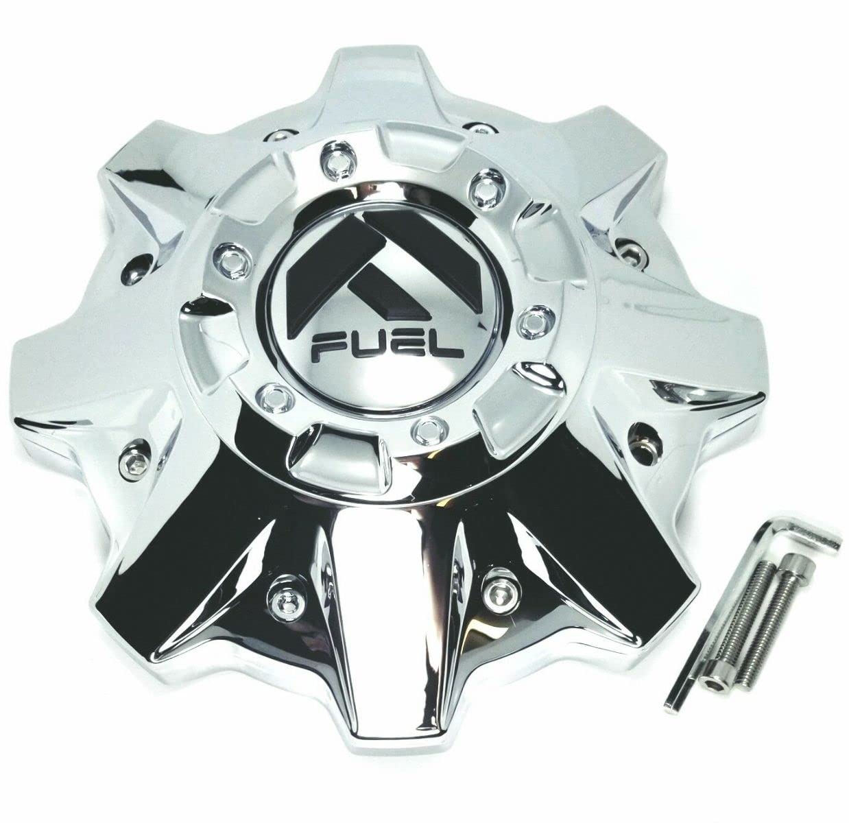 FUEL OFF-ROAD chrome center cap front view showing polished finish and secure fit