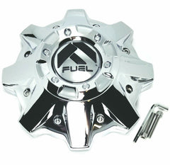 FUEL OFF-ROAD chrome center cap front view showing polished finish and secure fit