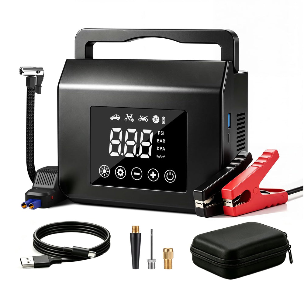 FUNAURORE front panel and jumper cables showing easy controls and quick connect benefit