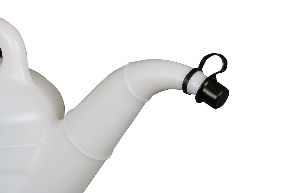Funnel King screw-on cap and top opening keeping fluids contained between uses for safety