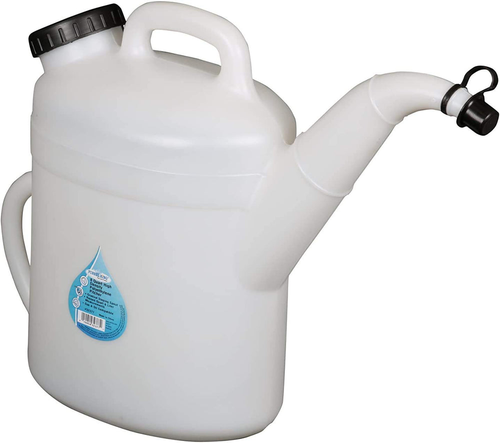 Funnel King front view showing pitcher shape and readable measurement marks for accurate pours