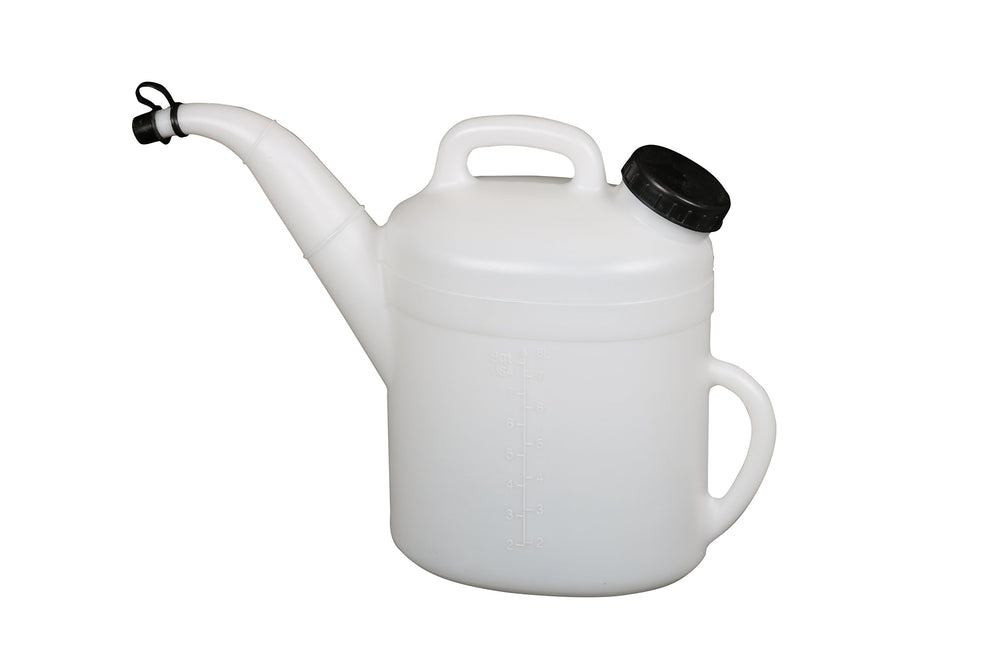 Funnel King pitcher pouring into a narrow gas tank neck to reduce spills and waste
