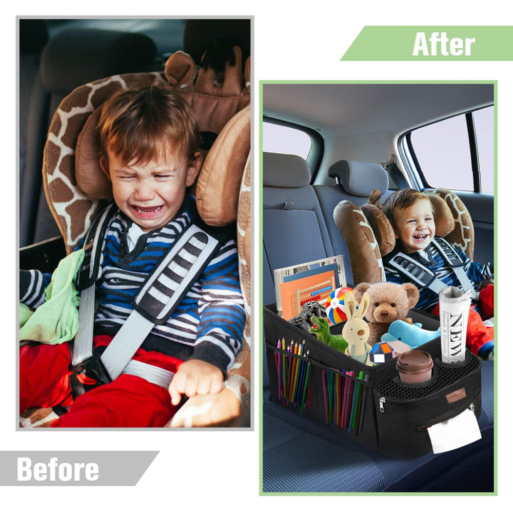 FUNNy elf in a family roadtrip setting showing organized travel convenience