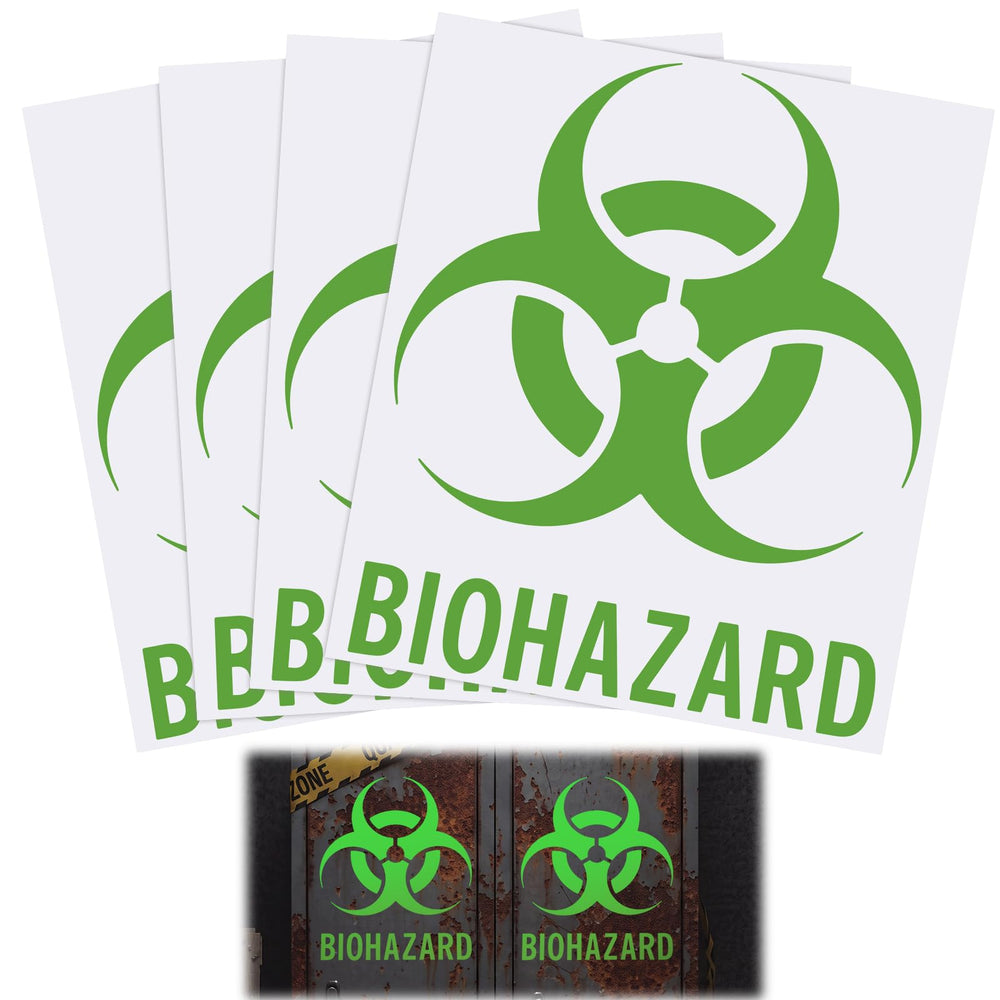 FunooFuno front view of green biohazard decal pack showing size and design benefit