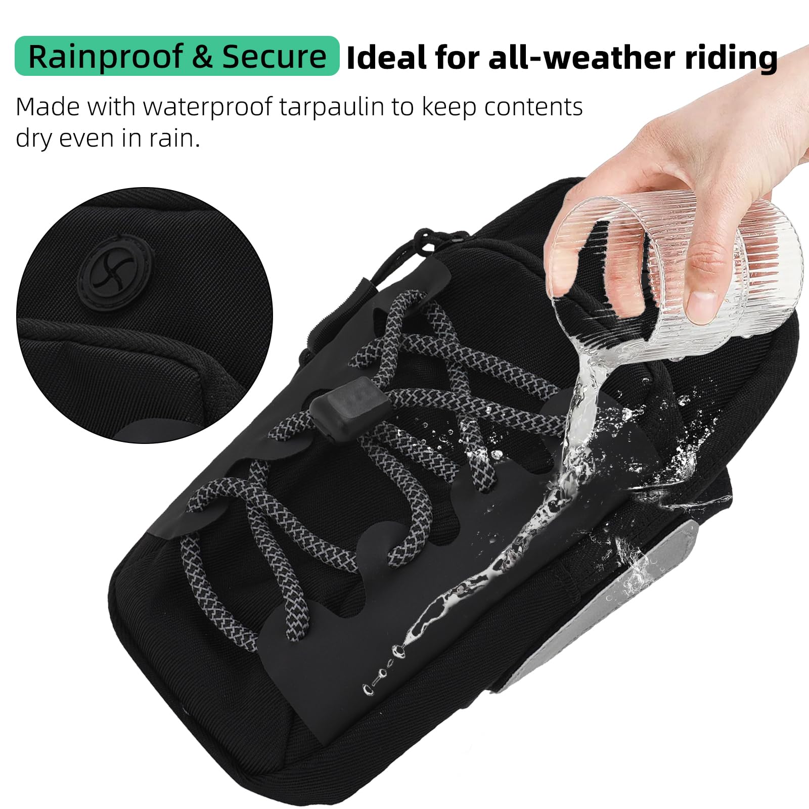 Funparts bag mounted on Sur Ron illustrating stable on-bike storage benefit