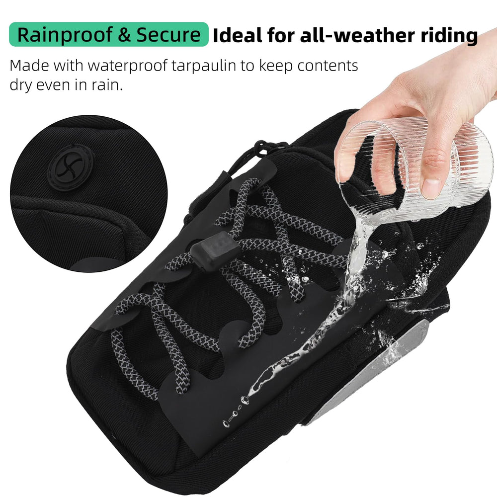 Funparts bag mounted on Sur Ron illustrating stable on-bike storage benefit