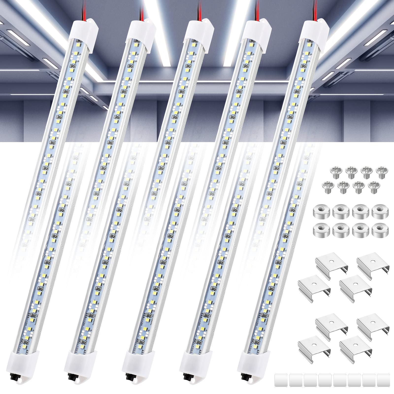 Funtery front view of all eight LED bars with accessories showing kit completeness