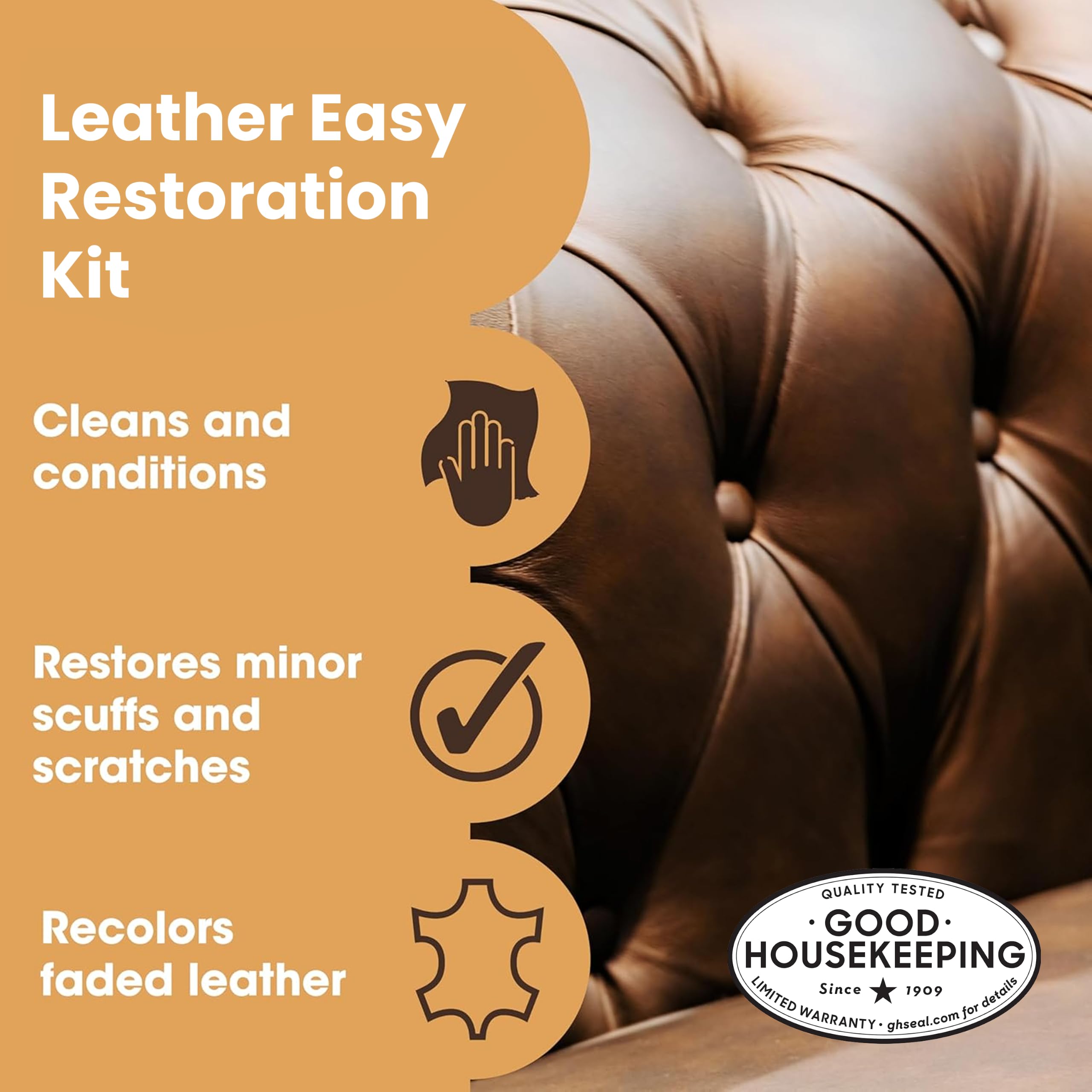 Furniture Clinic leather cleaner bottle close-up highlighting deep-clean benefit