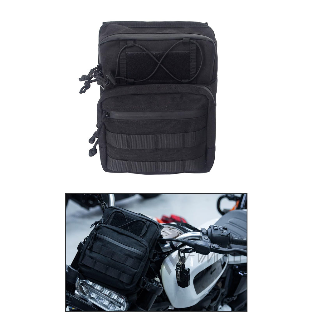 FVMOTO front view of handlebar bag showing compact storage and sleek design