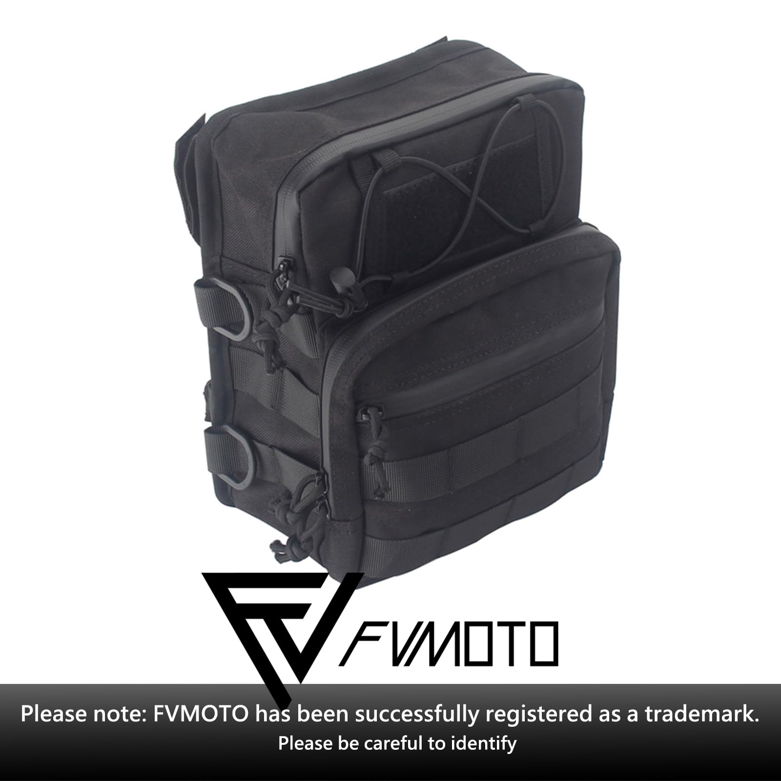 FVMOTO bag next to motorcycle helmet for size comparison and practical capacity