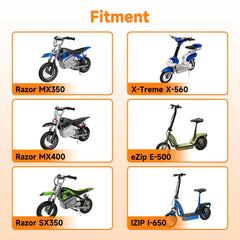 FVRITO tire fitted on a Razor MX350 demonstrating compatibility