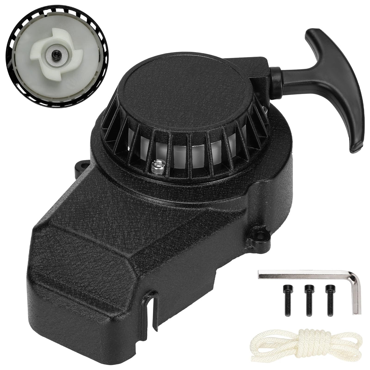 FVRITO front view of recoil starter assembly showing sturdy fit and quick replacement