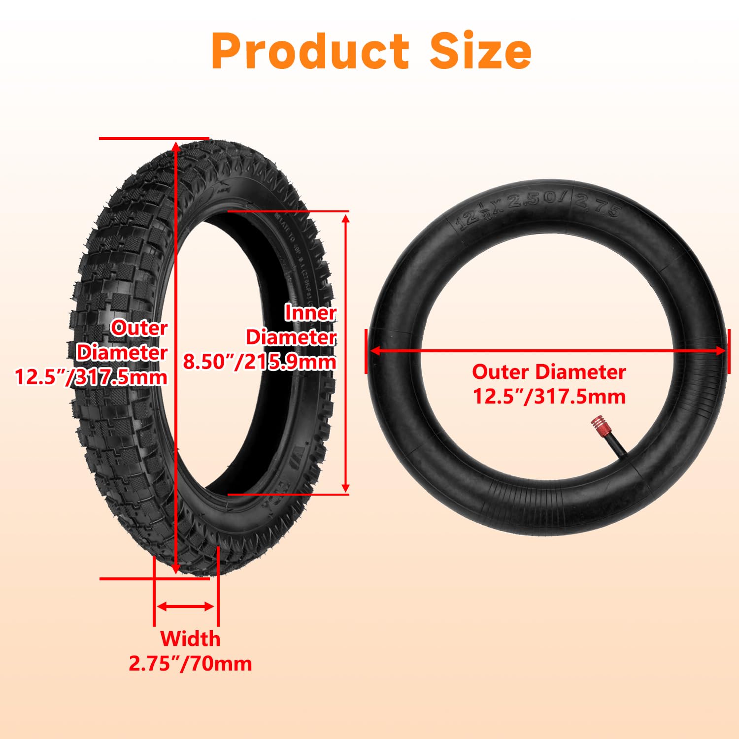 FVRITO sidewall stamp showing 12.5x2.75 size for verification
