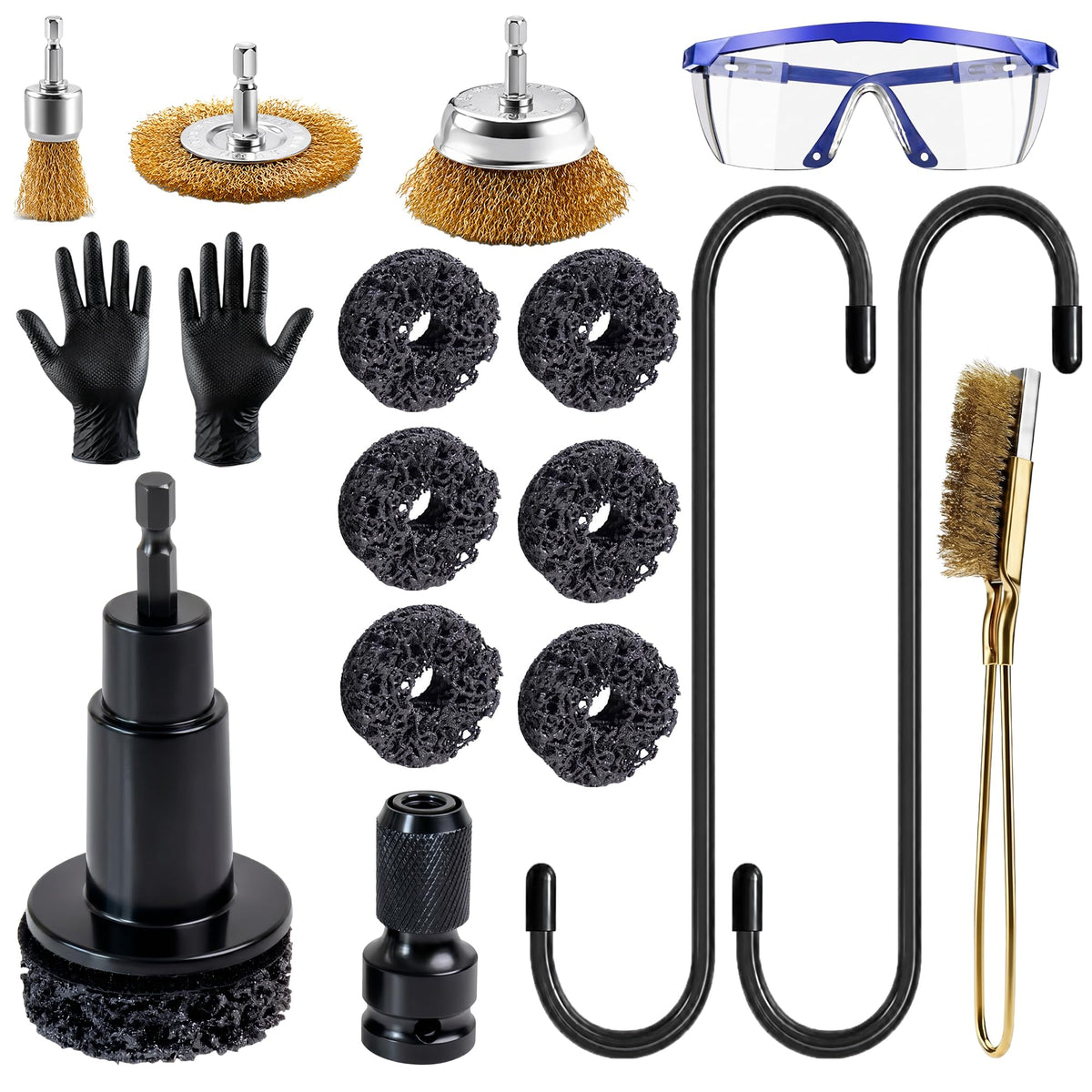FWEXCK front view of complete hub cleaning kit showing included tools and accessories, speeding hub prep