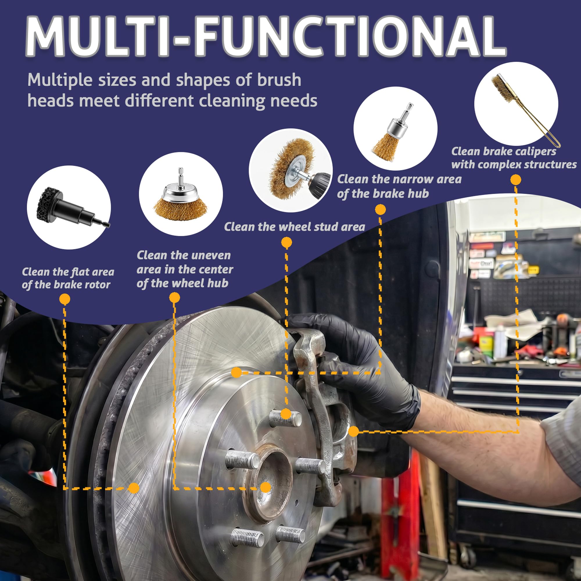 FWEXCK assortment of wire brushes in varying sizes for cleaning lug studs and tight hub pockets efficiently