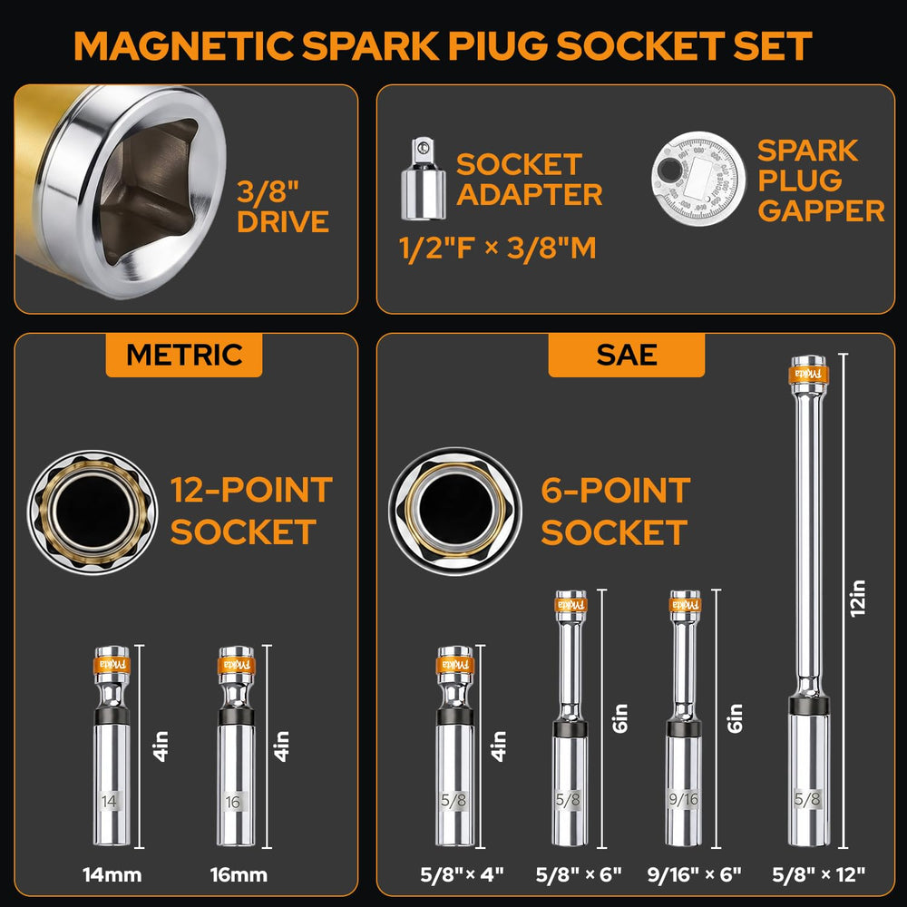 FYKIKTA socket lineup displaying sizes for broad spark plug compatibility