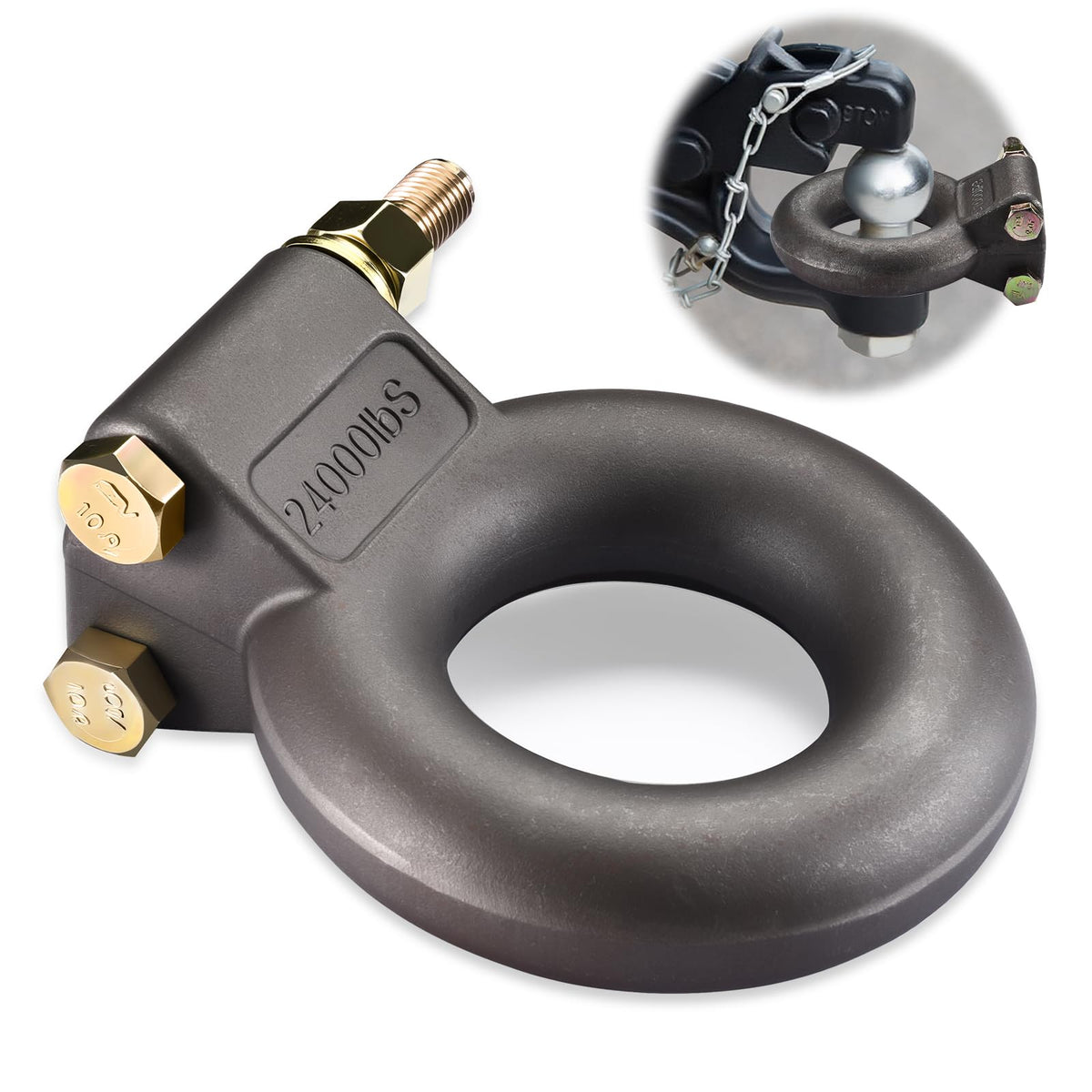 GADFISH front view of forged steel lunette ring showing overall shape and mounting benefit
