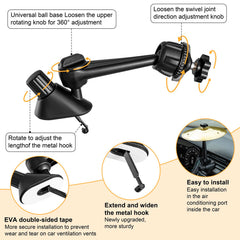 Gadinan cymbal clipped to car air vent showing secure, tool-free installation