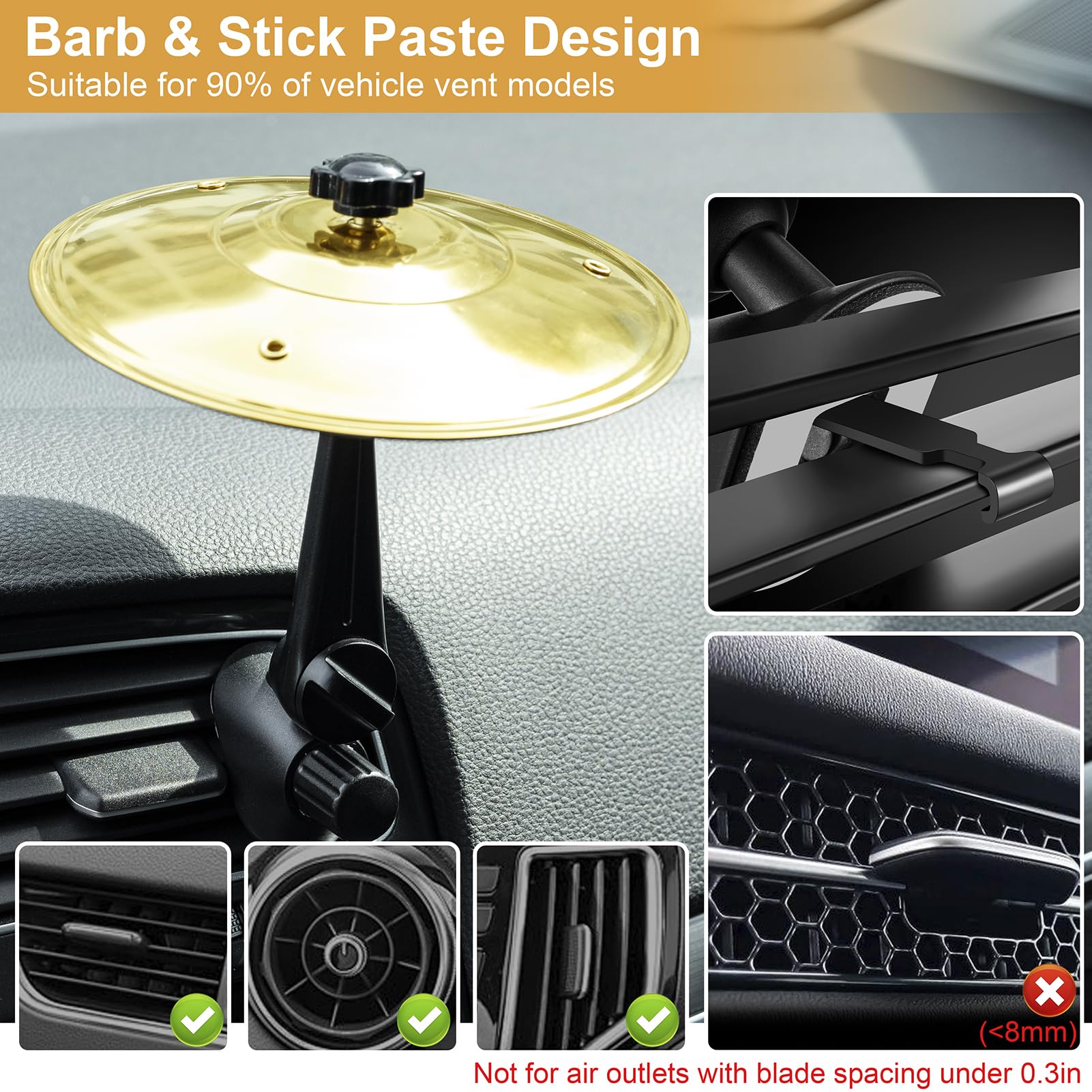 Gadinan cymbal mounted on dashboard demonstrating compact decorative use