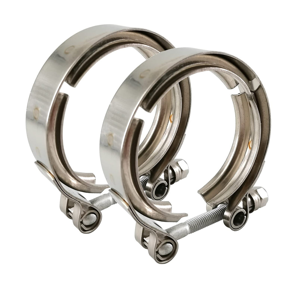 GaeaAuto front view of both 2.5 inch V-band clamps showing secure fit benefit