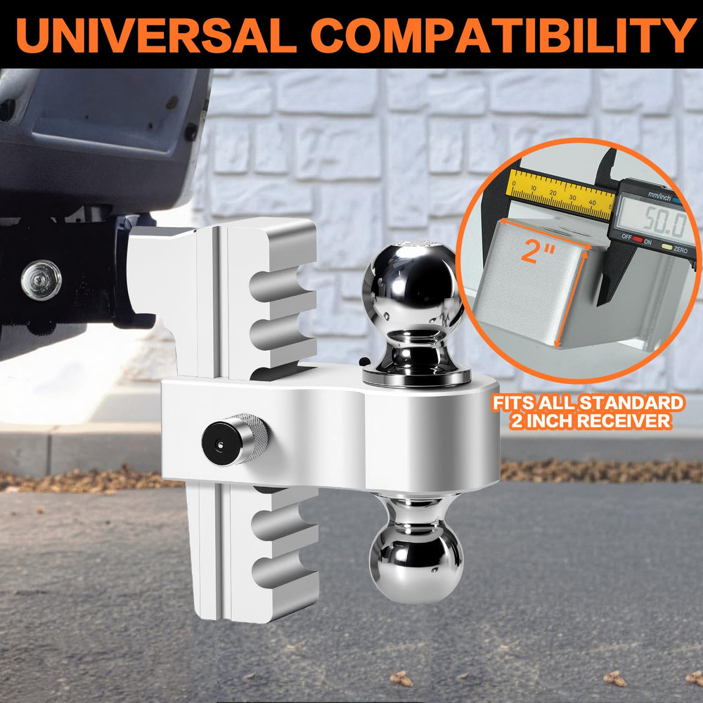 GAFONAXDRI dual-ball mount view, illustrates 2" and 2-5/16" towing capacity