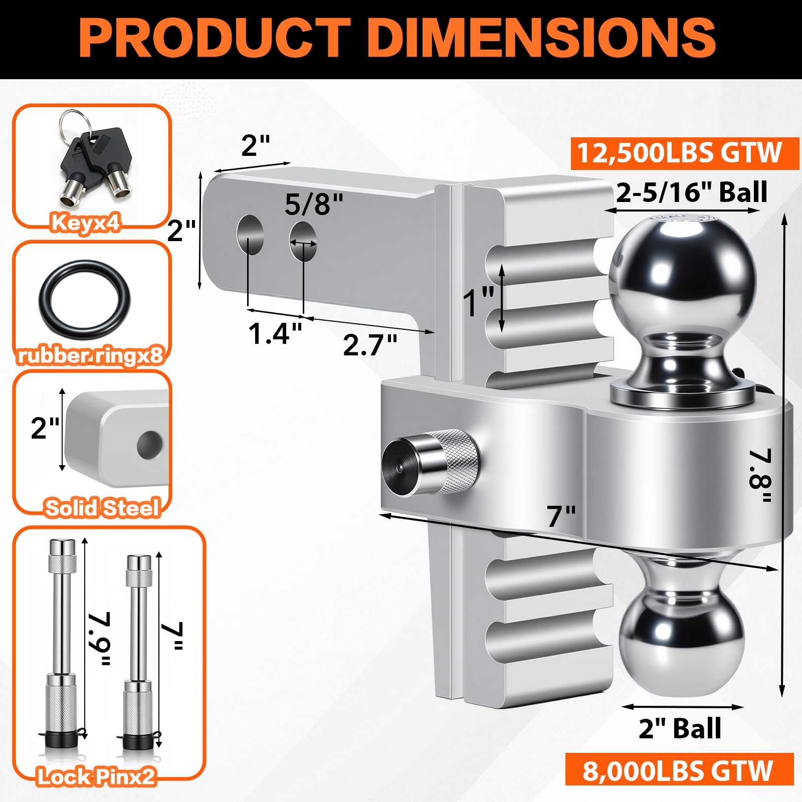 GAFONAXDRI heavy-duty locking hitch pin, provides anti-theft protection